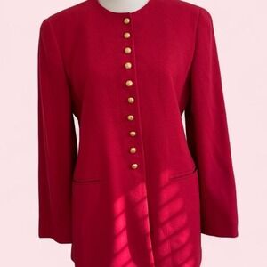 Vintage Rena Rowan 90s Red Wool Blazer | Gold Buttons | Size 8